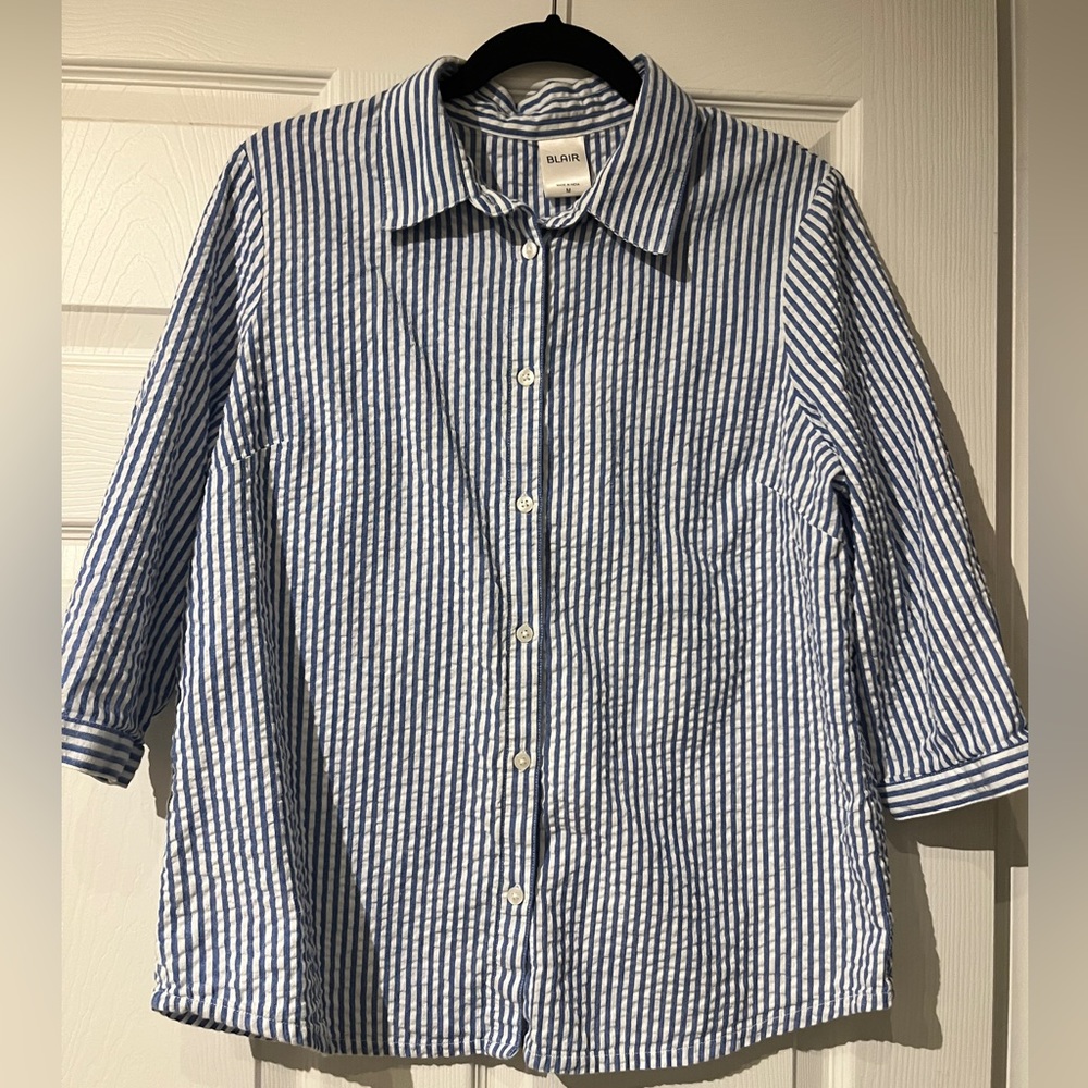 Blair 3/4 Sleeve Seersucker Button Down Blouse